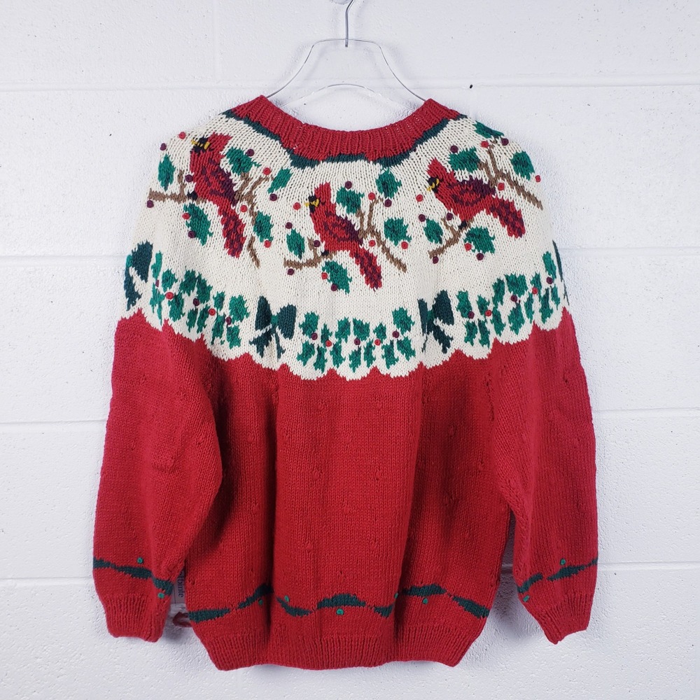 Vintage 90s BellePointe Sweater Red Cardinal Christmas Holiday Chunky Knit‎ XL